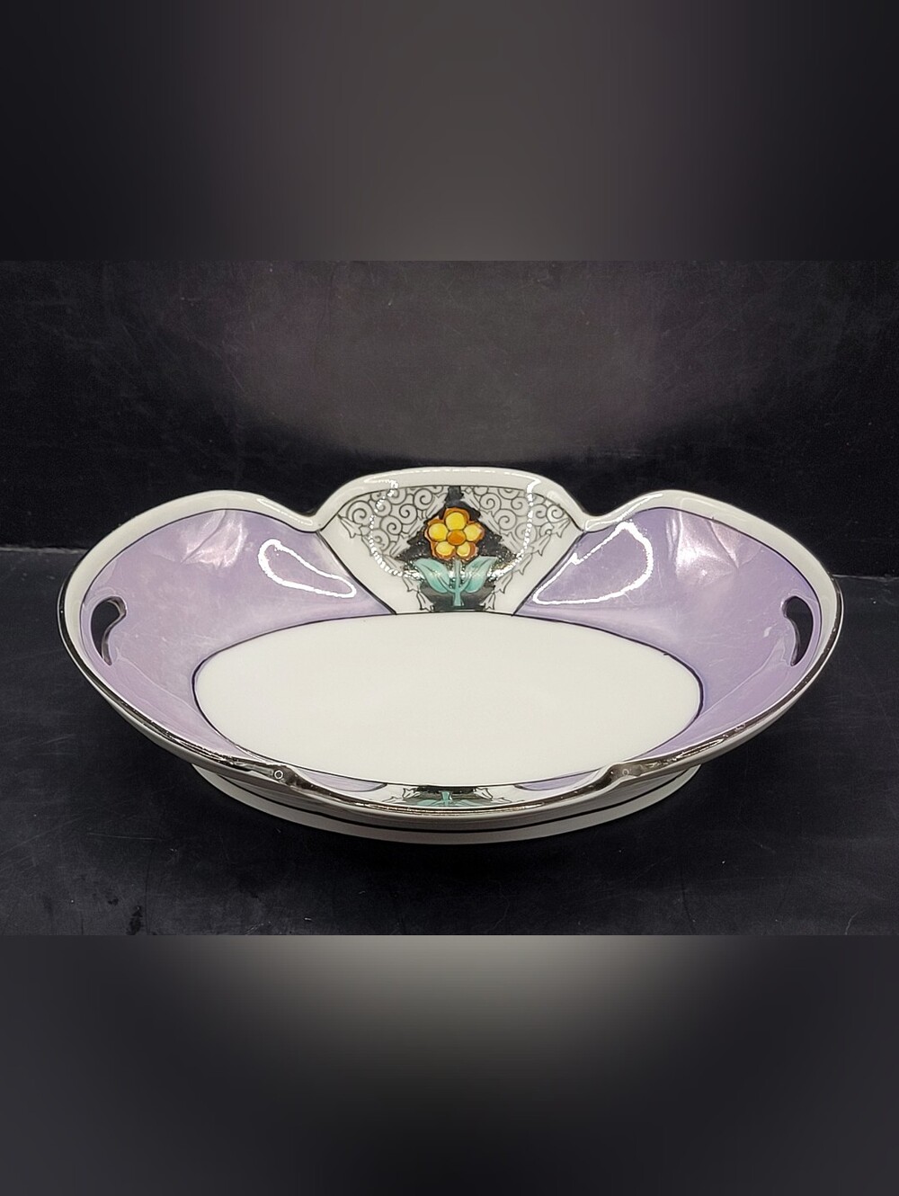 Vintage Noritake Art Deco Lavender Lusterware Bonbon Dish Hand Painted Japan
